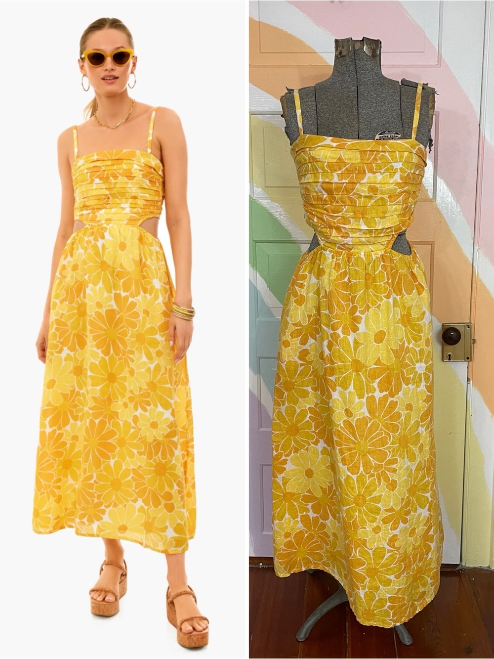 Faithful the Brand Jamaica Linen Cut Out Midi Marigold Dress Sz 6 🧡🎀